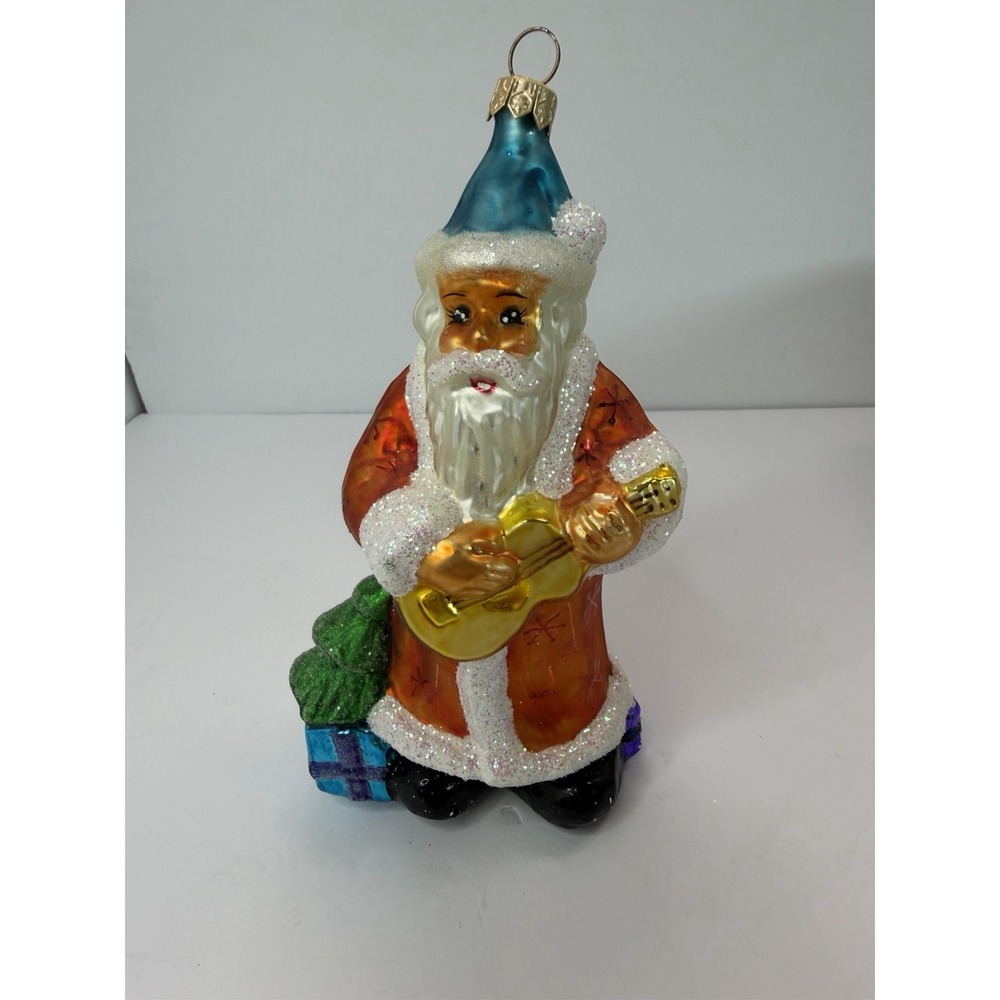 Christopher Radko Santa Serenade Santa W/ Guitar Glass Christmas Ornament 7"